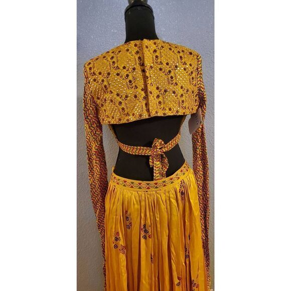 Kalki Fashion Traditional Skirt Set in mustard yellow with gold print - Picture 13 of 16